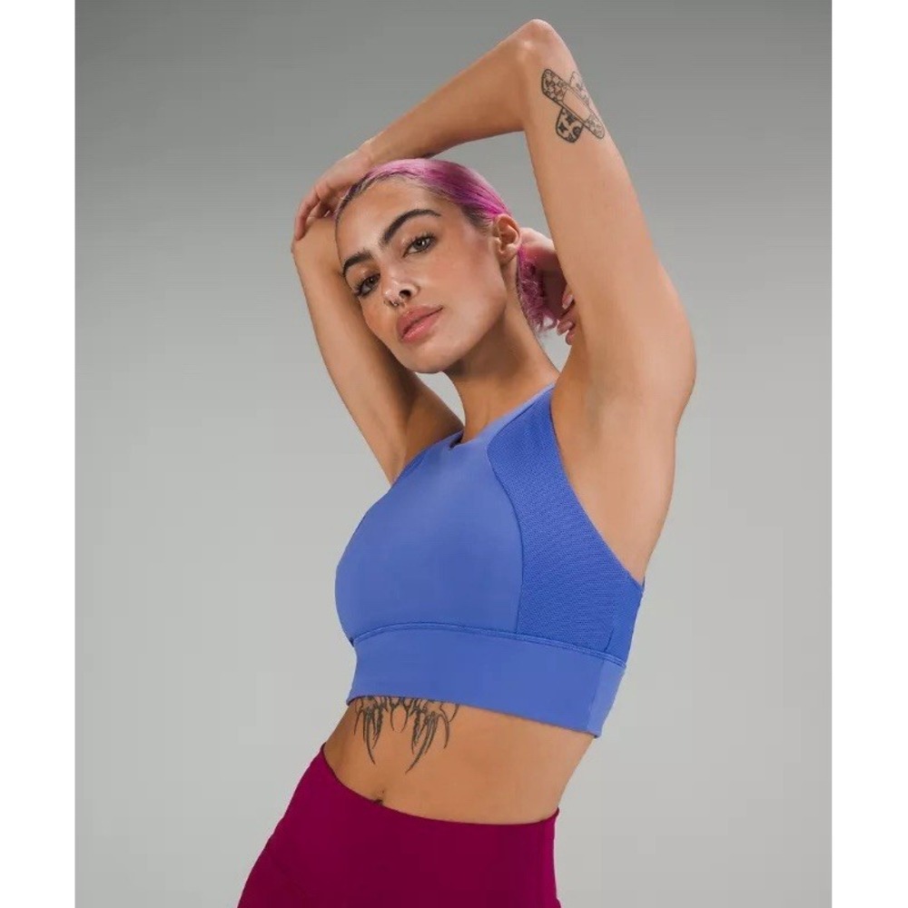 Lululemon Everlux High-Neck Train Bra Wild Indigo Women's Size 10 Mesh Active
